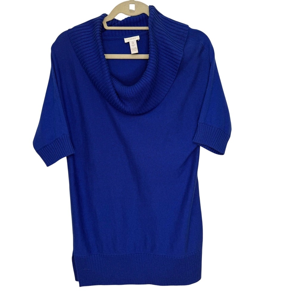 Chico's Blue Short‎ Sleeve Cowl Neck Knit Sweater Women's 0 Rabbit Hair Blend
